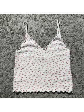Brandy Melville Rose Floral Camisole Tank Top Coquette Feminine Romantic White